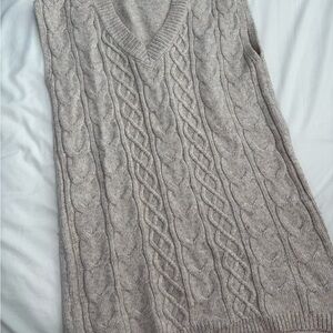 Sincerely Jules Taupe Cable Knit V-Neck Sweater Vest